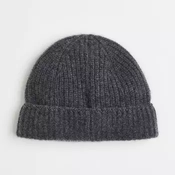 Шапка H&M Rib-knit Cashmere, темно-серый