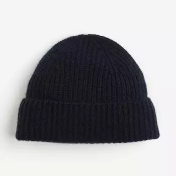 Шапка H&M Rib-knit Cashmere, темно-синий