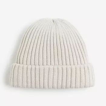 Шапка H&M Rib-knit, светло-серый