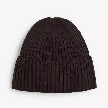 Шапка H&M Rib-knit, темно-коричневый