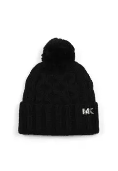 Шапка HONEYCOMB CABLE CUFF WITH SELF POM MICHAEL Michael Kors, цвет black