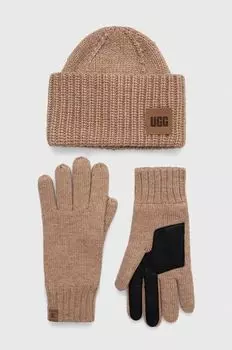 Шапка и перчатки UGG из смесовой шерсти. Ugg, коричневый
