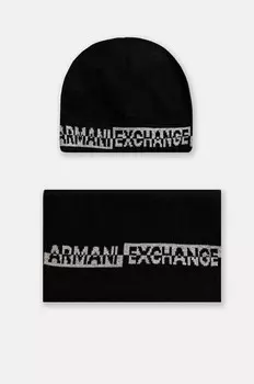Шапка и шарф из смесовой шерсти Armani Exchange, черный
