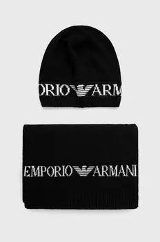 Шапка и шарф из смесовой шерсти. Emporio Armani, черный