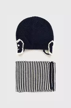 Шапка и шарф с добавлением хлопка для малышей United Colors of Benetton, темно-синий