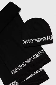 Шапка и шарф с добавлением шерсти Emporio Armani, черный