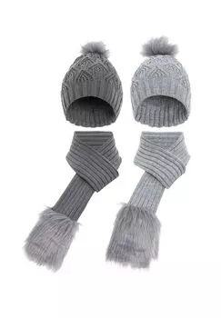 Шапка и шарф с уютной отделкой из искусственного меха CIPO & BAXX, цвет Grey Anthracite One Size