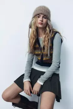 Шапка из альпаки с наушниками ZARA, бежевый