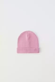 Шапка из хлопковой ребрики ZARA, пыльно-розовый