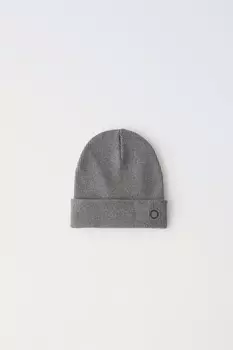 Шапка из хлопковой ребрики ZARA, средне-серый