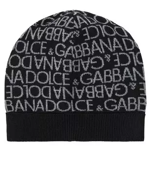 Шапка из натуральной шерсти интарсии с логотипом Dolce&Gabbana Kids, черный