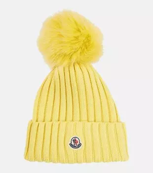 Шапка из натуральной шерсти с логотипом Moncler, желтый