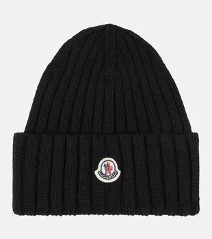 Шапка из натуральной шерсти с логотипом Moncler, черный
