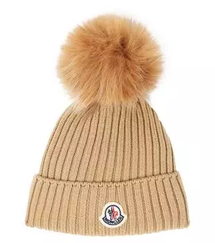 Шапка из натуральной шерсти с логотипом Moncler Enfant, бежевый