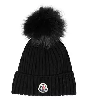 Шапка из натуральной шерсти с логотипом Moncler Enfant, черный