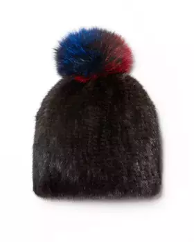 Шапка из норки коричневого цвета с помпоном из лисы Maximilian, темно-коричневый