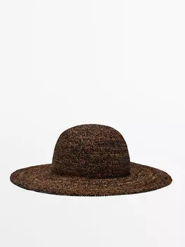 Шапка из рафии с контрастной нитью Massimo Dutti, коричневый