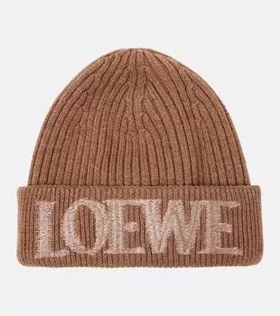 Шапка из ребристой шерстяной ткани с логотипом Loewe, Light Brown
