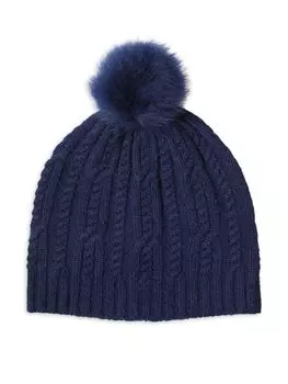 Шапка из шерсти с помпоном и кашемировой шапкой Sofia Cashmere, темно-синий