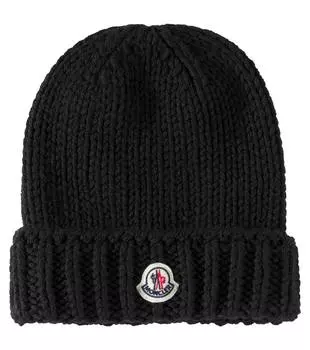 Шапка из шерсти в рубчик с логотипом Moncler Enfant, черный