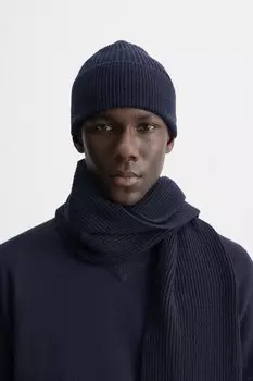 Шапка из смешанной шерсти ZARA, темно-синий