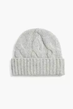 Шапка косой вязки Roan, украшенная пайетками EUGENIA KIM, серый