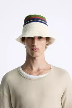 Шапка крючком с полосами ZARA, экрю