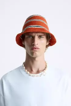 Шапка крючком в полоску ZARA, оранжевый