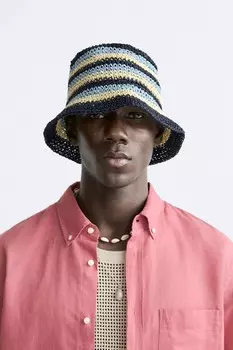 Шапка крючком в полоску ZARA, темно-синий