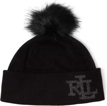 Шапка-манжета с логотипом и помпоном LAUREN Ralph Lauren, цвет Black/Dark Grey