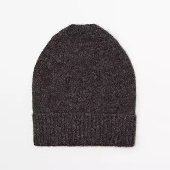 Шапка Massimo Dutti Ribbed With Turn-up Detail, серый