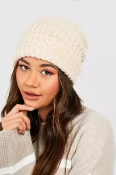 Шапка массивной вязки в рубчик boohoo, бежевый