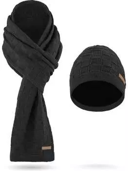 Шапка normani Winterset aus Merinowolle Schal und Mtze Muster Yuma, антрацит