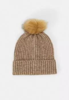 Шапка POM POM BEANIE BOO Vero Moda, коричневая чечевица