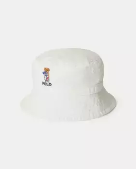 Шапка рыбака для девочки с изображением медведя поло Polo Ralph Lauren, белый