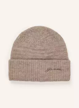 Шапка с альпакой Ganni, коричневый