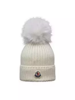 Шапка с помпоном для девочки Moncler, белый
