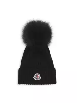 Шапка с помпоном для девочки Moncler, черный