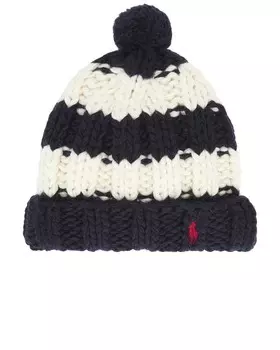 Шапка с помпоном Polo Ralph Lauren, темно-синий/кремовый