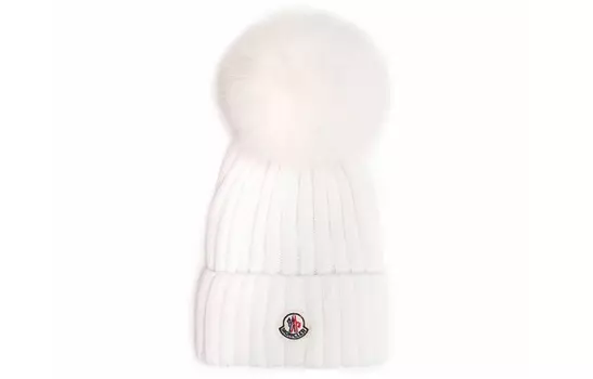 Шапка с помпоном в рубчик Moncler, белый
