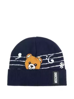 Шапка с принтом тедди и музыкальными нотами Moschino, синий