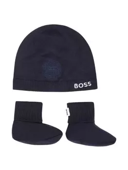 Шапка с вышитым логотипом (комплект из двух штук) BOSS Kidswear, синий