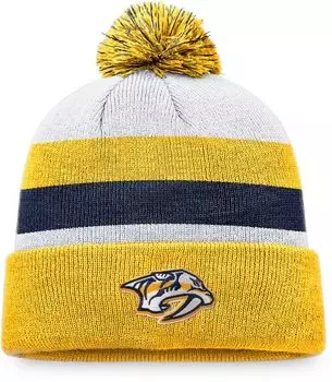 Шапка с золотыми помпонами и манжетами в полоску NHL Nashville Predators