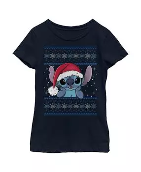 Шапка Санта-Клауса Lilo & Stitch для девочек, уродливый свитер, детская футболка Disney