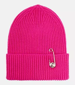 Шапка шапка Safety Pin из шерсти в рубчик Versace, розовый