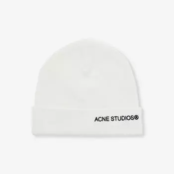 Шапка шерстяной вязки с фирменной вышивкой и сложенными полями Acne Studios, белый