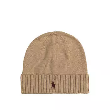 Шапка signature pony wool beanie Polo Ralph Lauren, коричневый