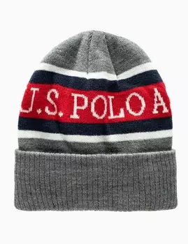 Шапка U.S. Polo Assn. Mens Wordmark Fleece Lined, серый