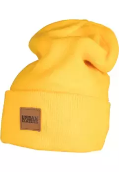 Шапка URBAN CLASSICS " Urban Classics Unisex Synthetic Leatherpatch Long Beanie" (1 шт.), желтый