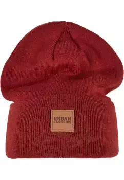 Шапка URBAN CLASSICS " Urban Classics Unisex Synthetic Leatherpatch Long Beanie" (1 шт.), цвет Burgundy